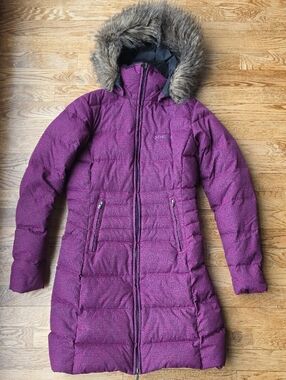 (XS) Columbia Women's Duck Down & Feather Plum  Hooded Long Puffer Faux-Fur Warm